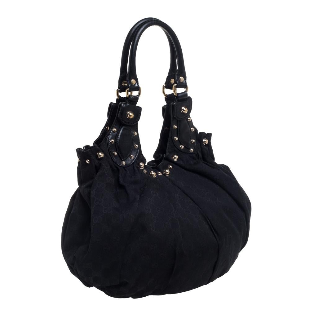 Gucci Black GG Canvas and Leather Pelham Studded Hobo 1