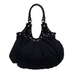 Gucci Black GG Canvas and Leather Pelham Studded Hobo