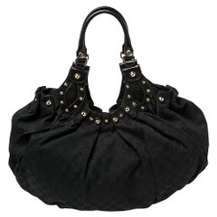 Gucci Black GG Canvas and Leather Pelham Studded Hobo