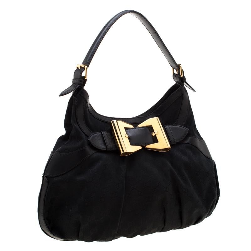 Women's Gucci Black GG Canvas and Leather Queen Hobo