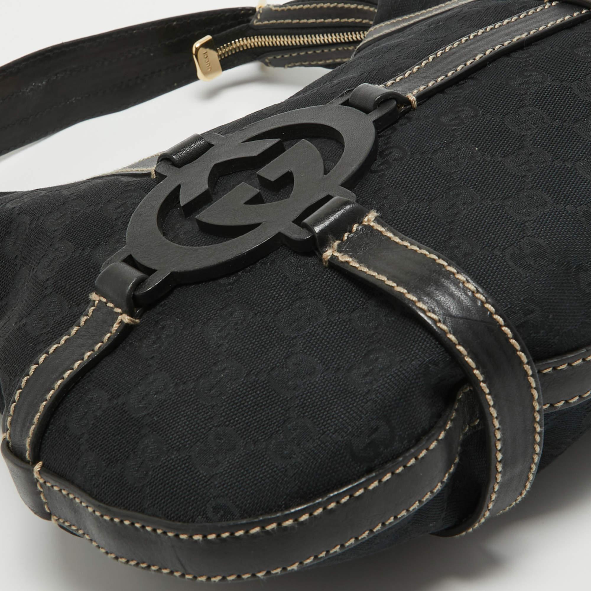 Gucci Black GG Canvas and Leather Royal Hobo For Sale 7