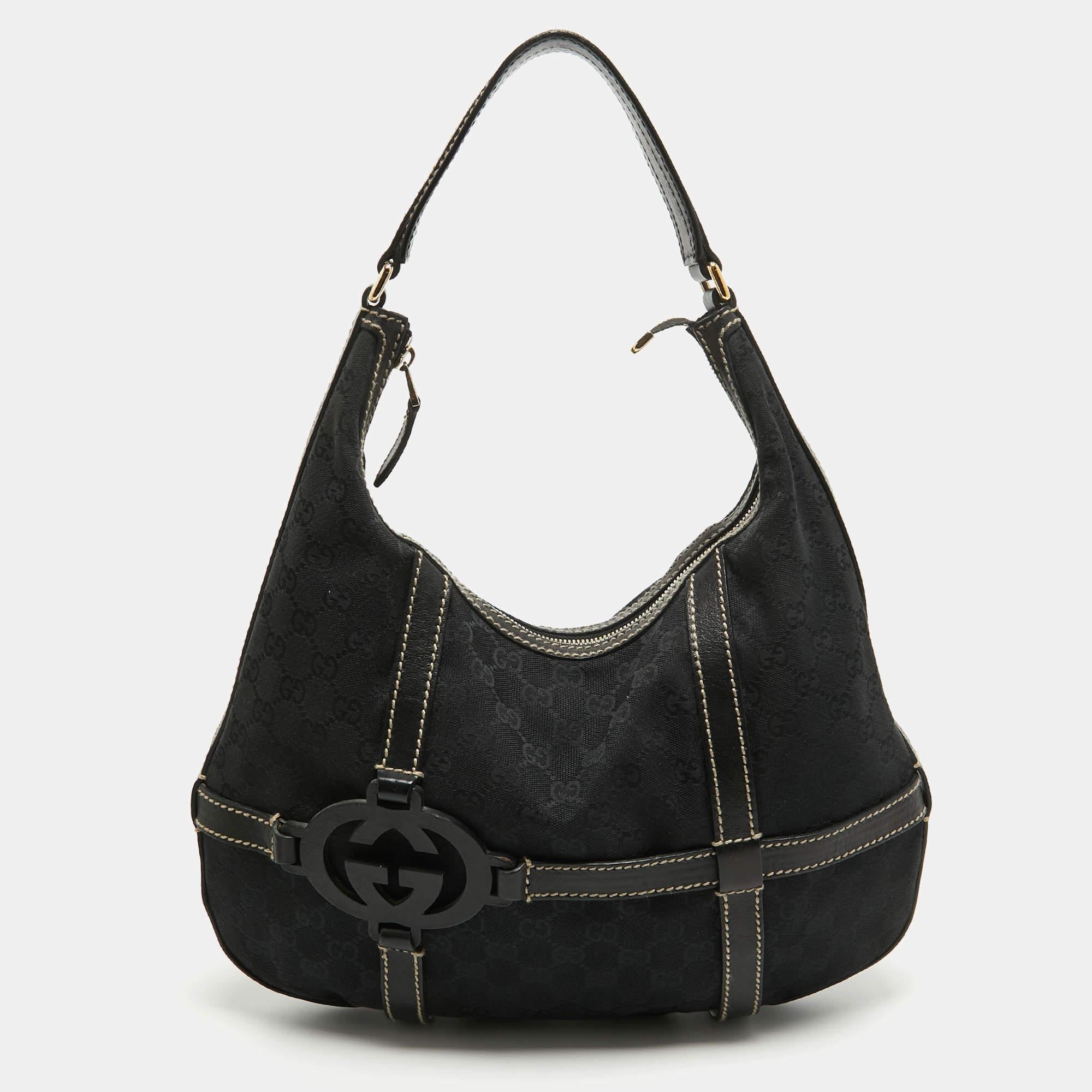 Gucci Black GG Canvas and Leather Royal Hobo For Sale 9