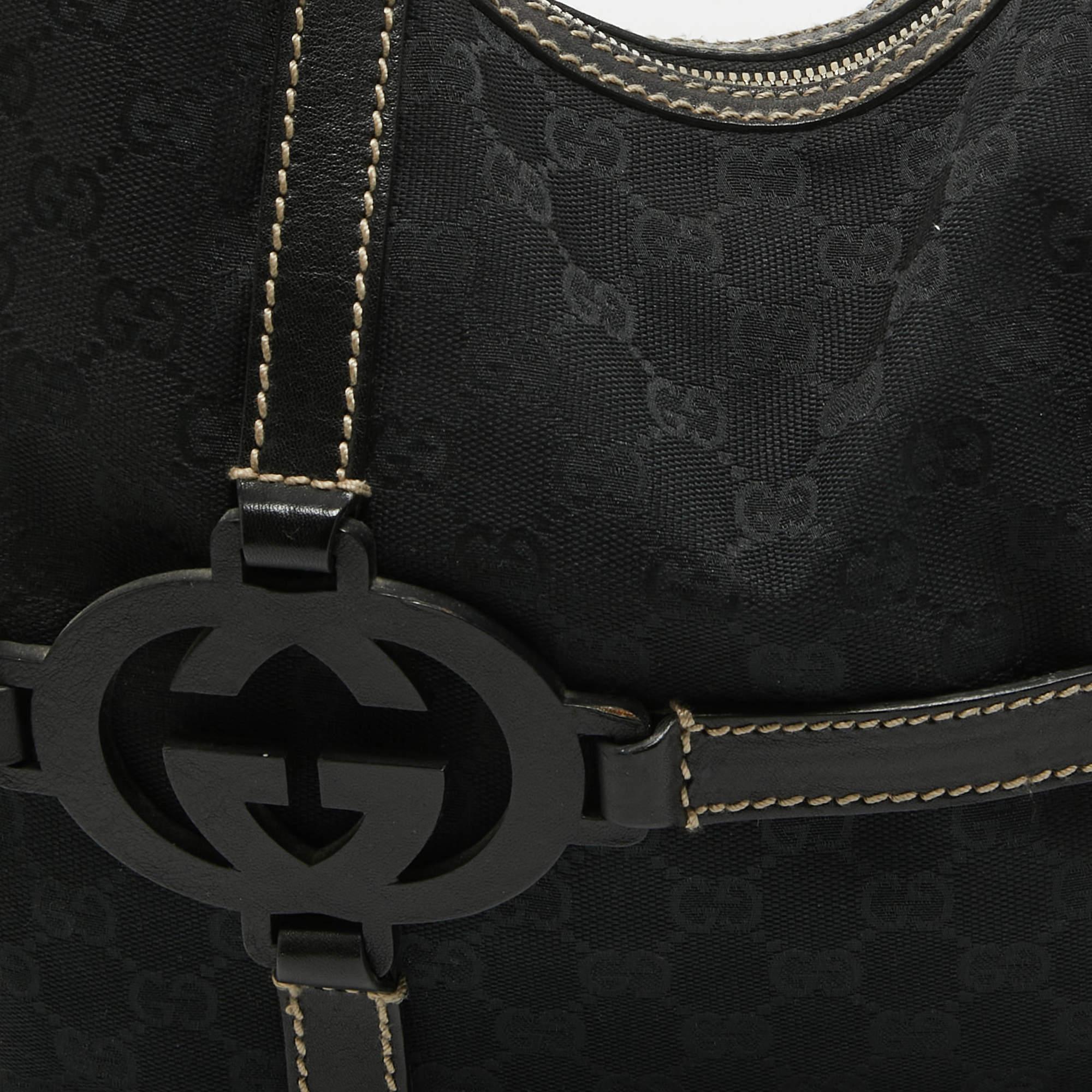 Gucci Black GG Canvas and Leather Royal Hobo For Sale 2