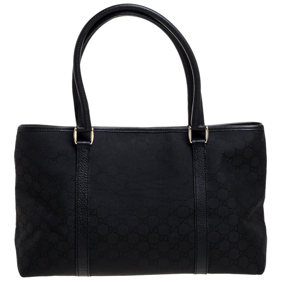 Gucci - Shopper in tela e pelle nera GG Tote