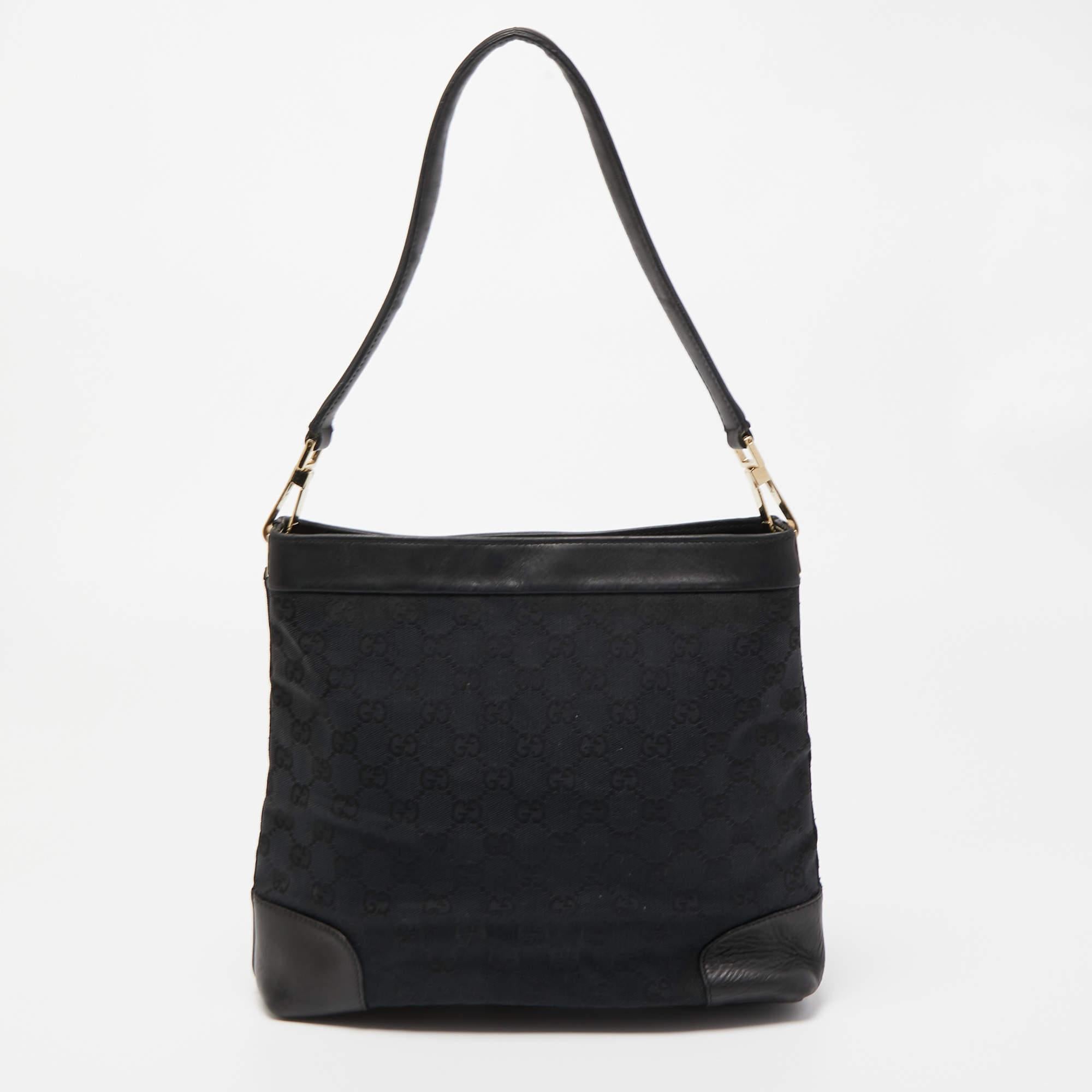 Women's Gucci Black GG Canvas and Leather Shoulder Bag