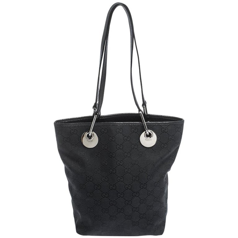 Gucci Black GG Canvas and Leather Shoulder Bag For Sale at 1stDibs