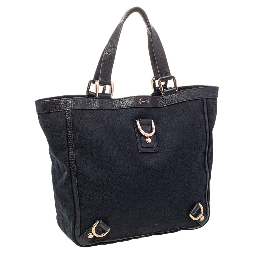 Schwarze GG Abbey-Tasche aus Segeltuch und Leder von Gucci Damen im Angebot