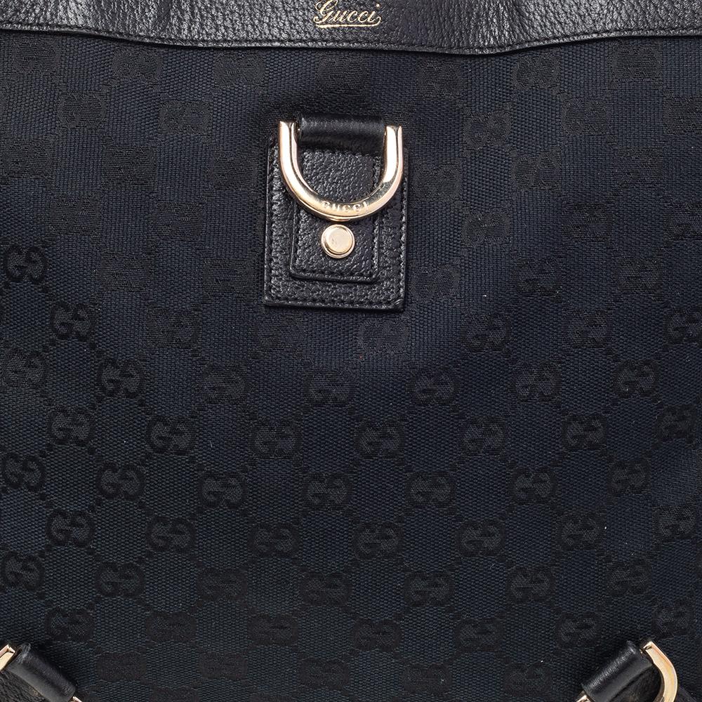 Gucci Black GG Canvas And Leather Small Abbey Tote For Sale 2