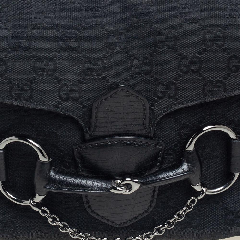Gucci Black GG Canvas and Leather Small Horsebit Shoulder Bag 7