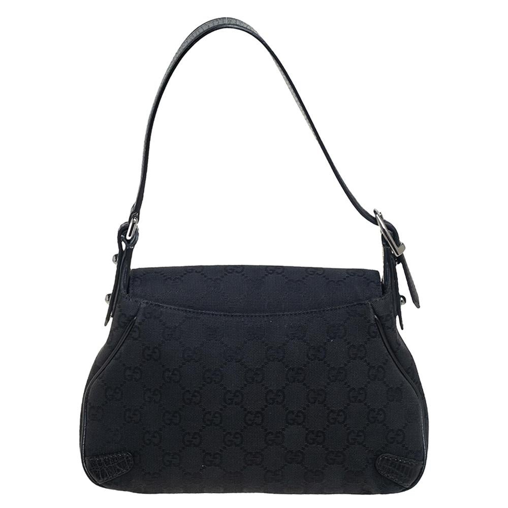 Women's Gucci Black GG Canvas and Leather Small Horsebit Shoulder Bag