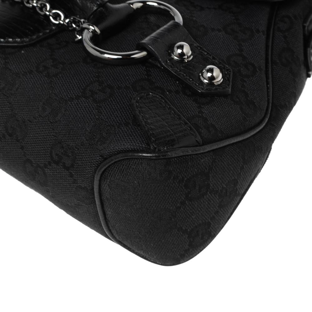 Gucci Black GG Canvas and Leather Small Horsebit Shoulder Bag 5