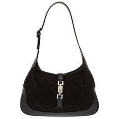 Used Gucci Black GG Canvas and Leather Small Jackie Hobo