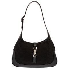 Gucci Schwarz GG Segeltuch und Leder Kleine Jackie Hobo