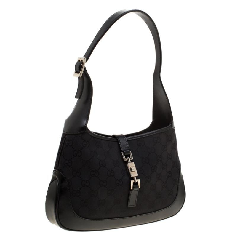 Women's Gucci Black GG Canvas and Leather Small Jackie Shoulder Bag