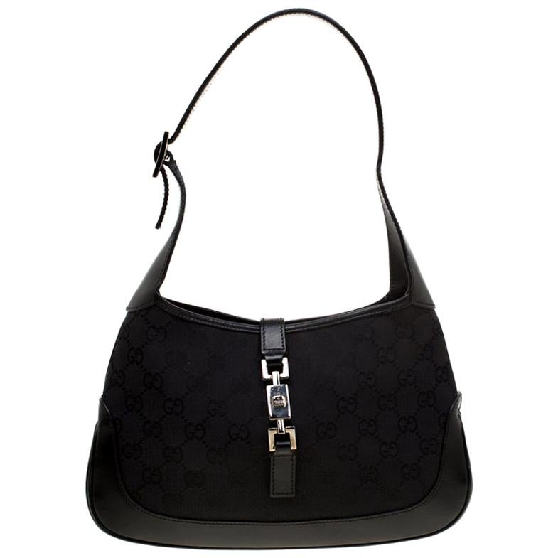 Gucci Black GG Canvas and Leather Small Jackie Shoulder Bag For Sale at ...