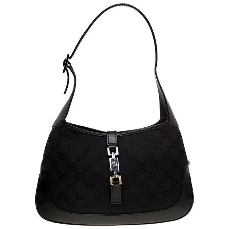 Gucci Black GG Canvas and Leather Small Jackie Shoulder Bag For Sale at 1stdibs