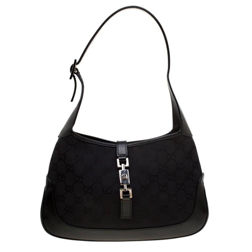 Gucci Black GG Canvas and Leather Small Jackie Shoulder Bag