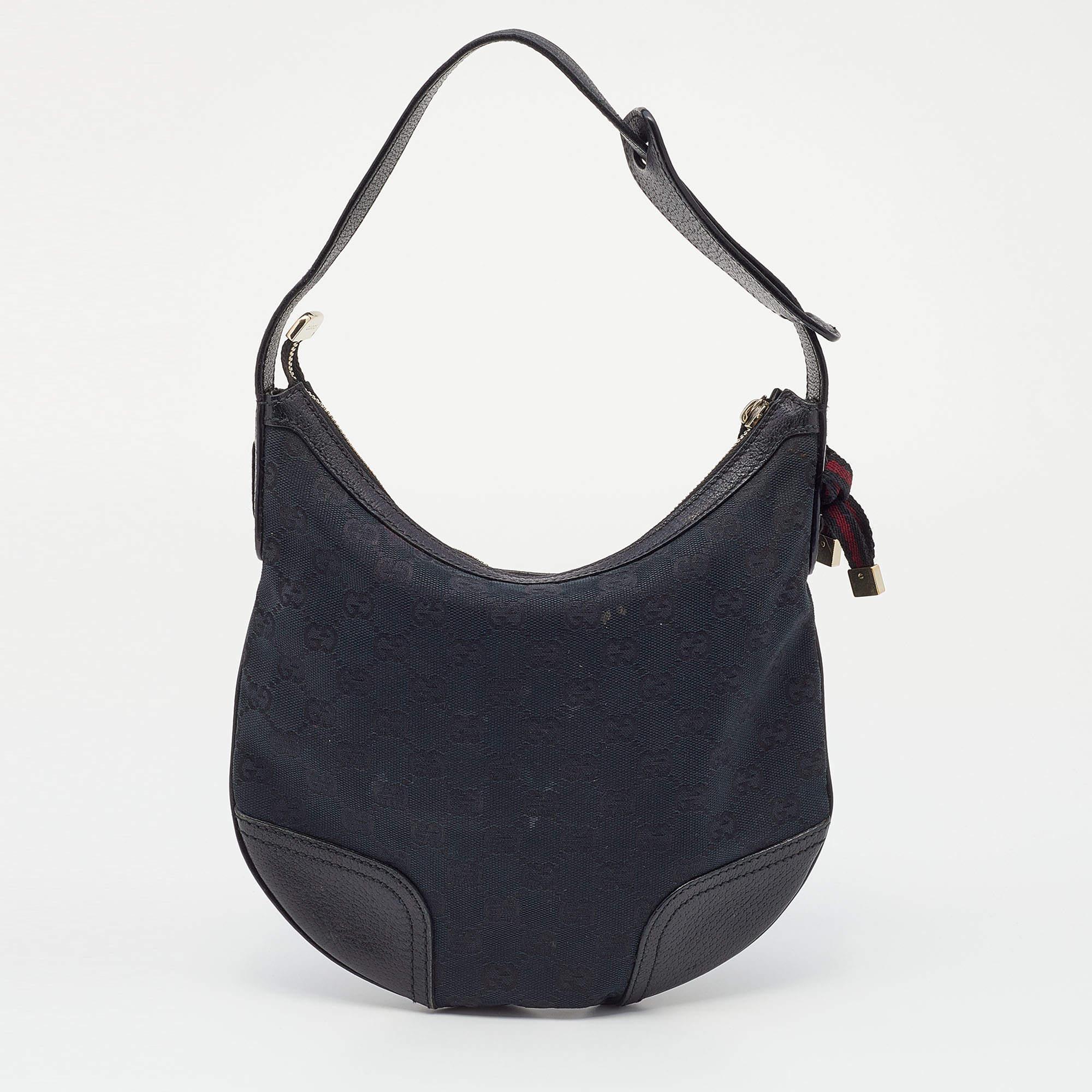 Gucci Black GG Canvas and Leather Small Princy Hobo For Sale 1