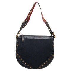 Gucci Black GG Canvas and Leather Small Studded Pelham Hobo