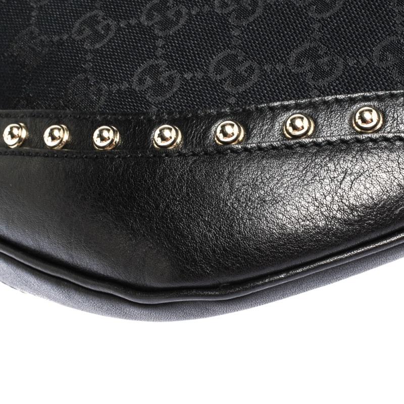 Gucci Black GG Canvas and Leather Small Studded Pelham Web Hobo 5