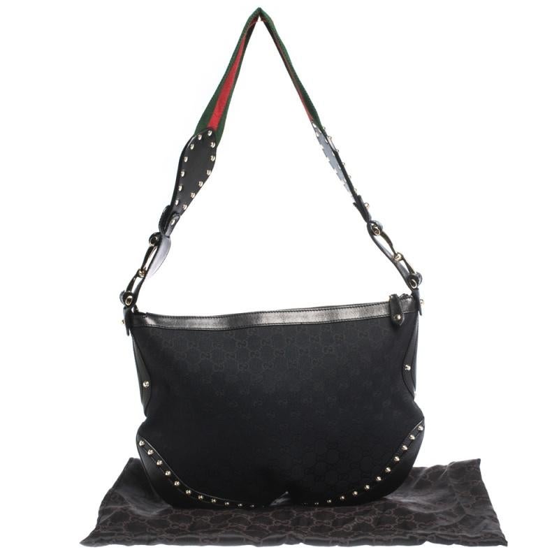 Gucci Black GG Canvas and Leather Small Studded Pelham Web Hobo 7