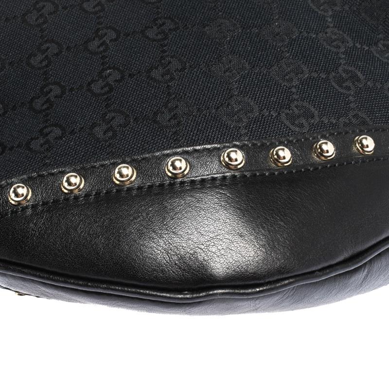 Gucci Black GG Canvas and Leather Small Studded Pelham Web Hobo 4