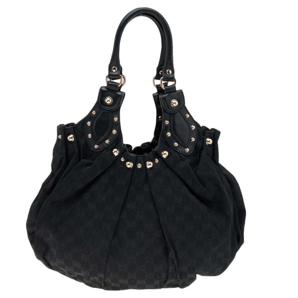 Gucci Black GG Canvas and Leather Studded Pelham Bag 5