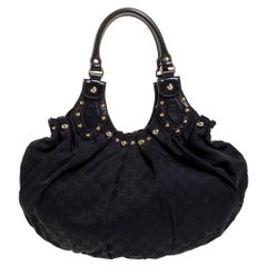 Gucci Black GG Canvas and Leather Studded Pelham Hobo
