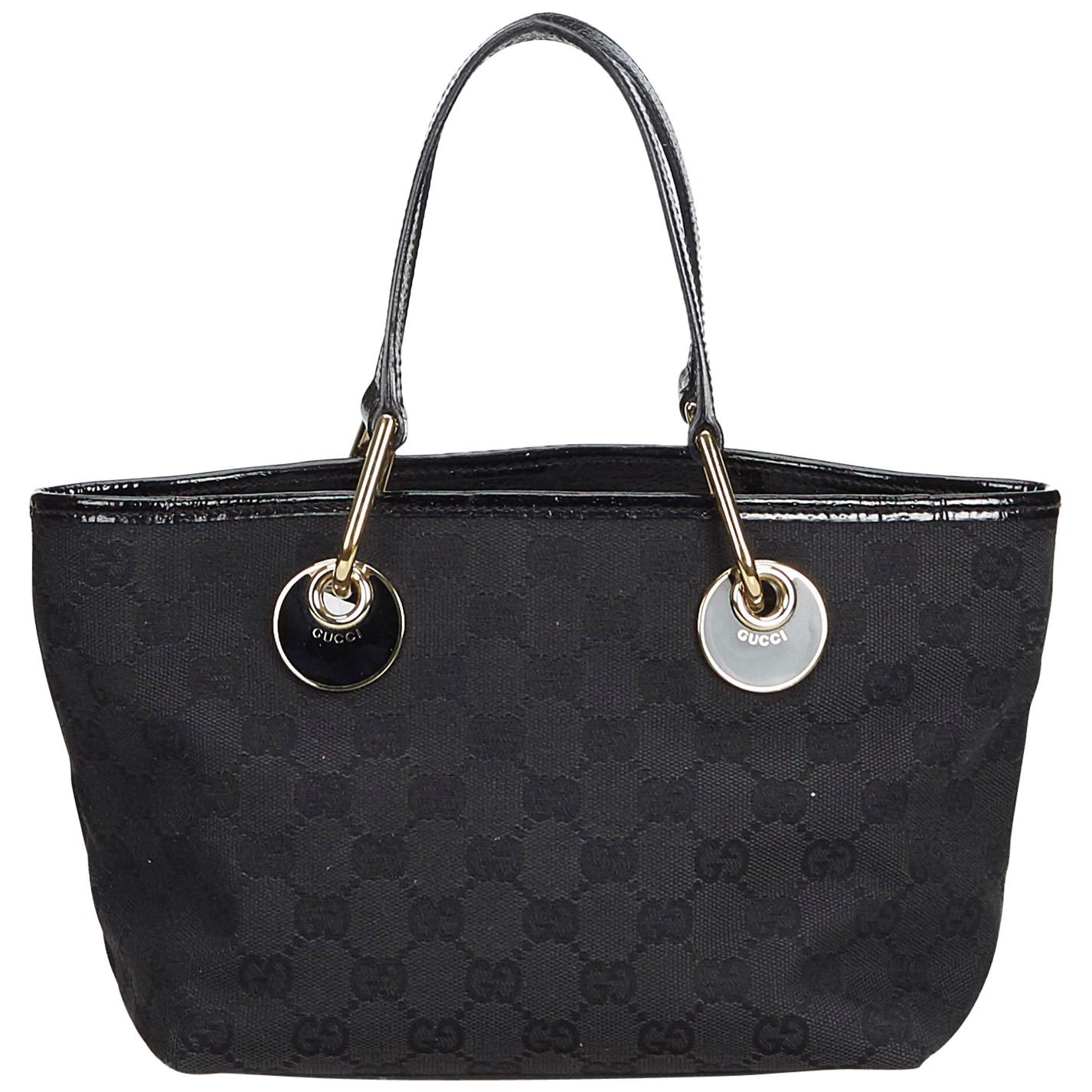 Gucci Black GG Canvas and Leather Tote