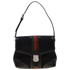 GuccI Black GG Canvas and Leather Treasure Shoulder Bag