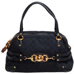 Bolso Gucci Black GG Canvas and Leather Trim Wave Boston