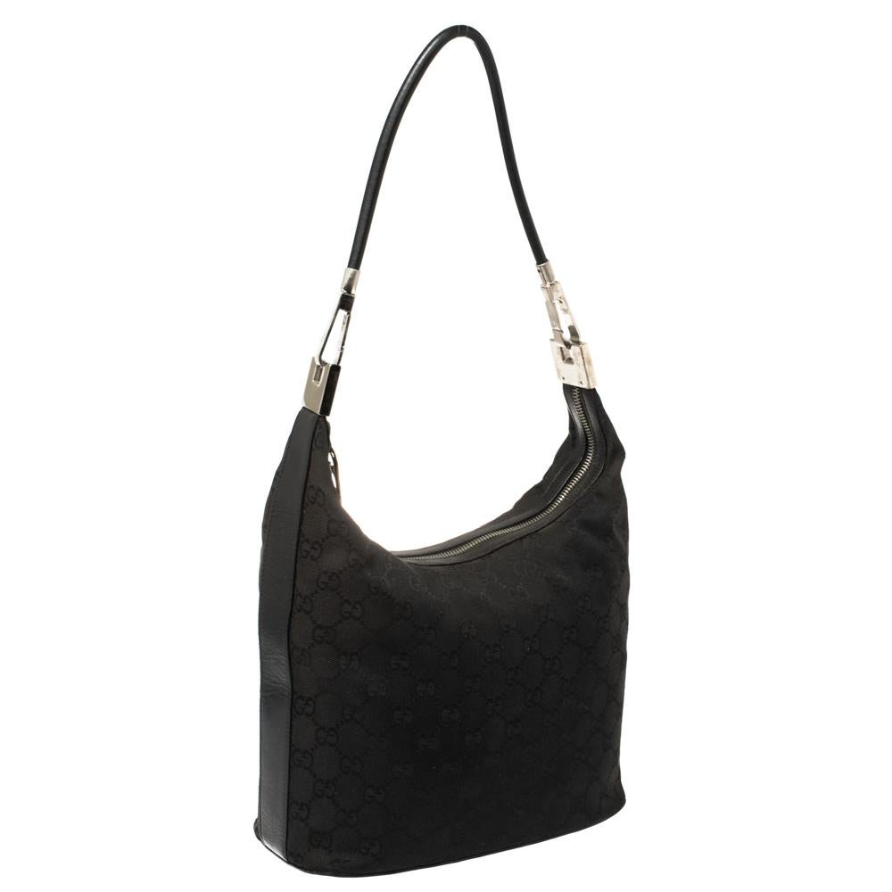 Schwarzer GG Hobo aus Segeltuch und Leder, Vintage Damen