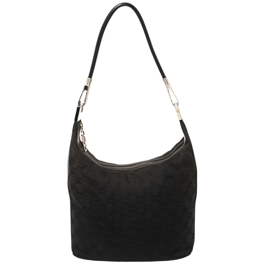 Schwarzer GG Hobo aus Segeltuch und Leder, Vintage