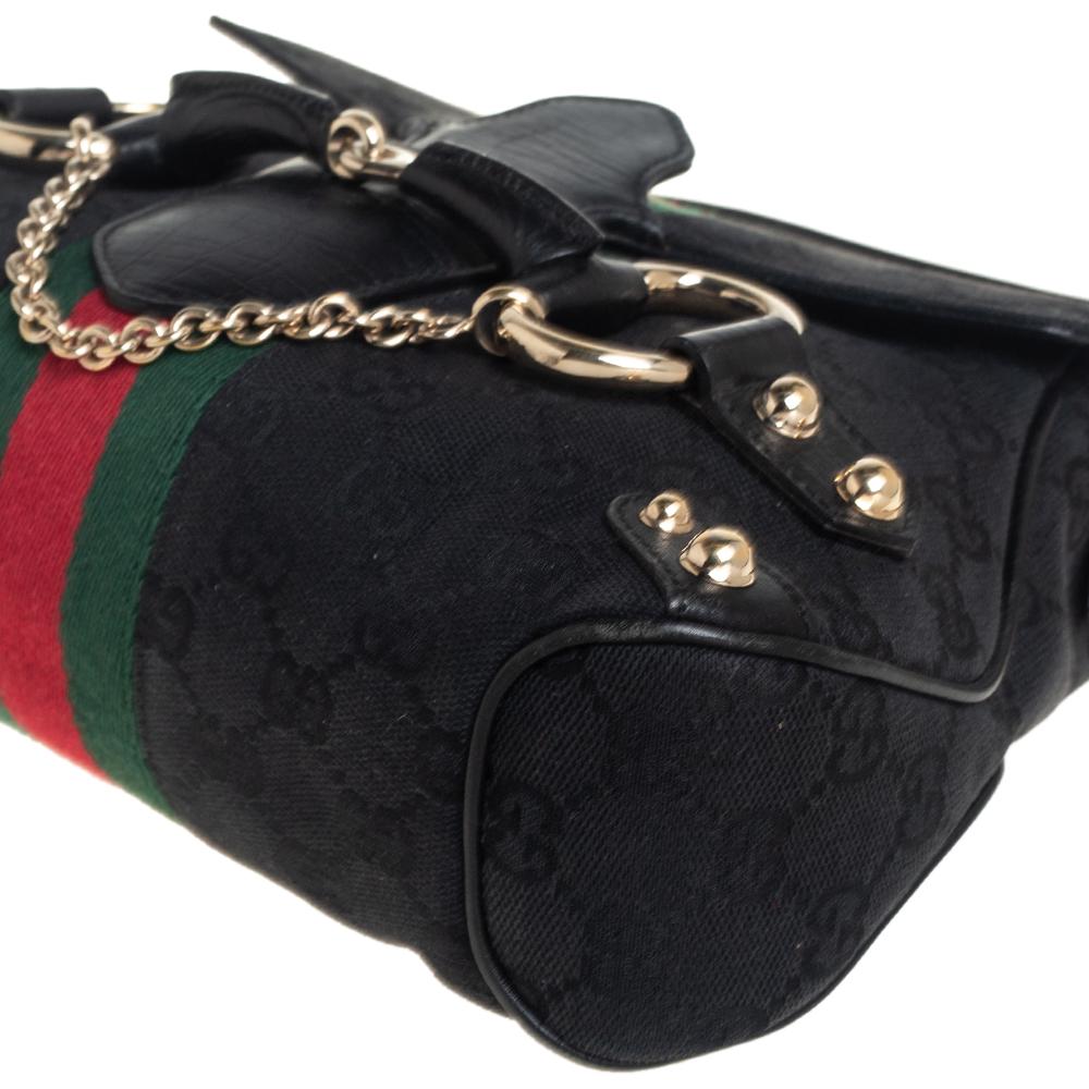 Gucci Black GG Canvas and Leather Vintage Horsebit Shoulder Bag 6