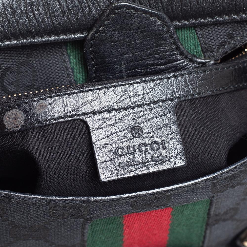 Women's Gucci Black GG Canvas and Leather Vintage Horsebit Shoulder Bag