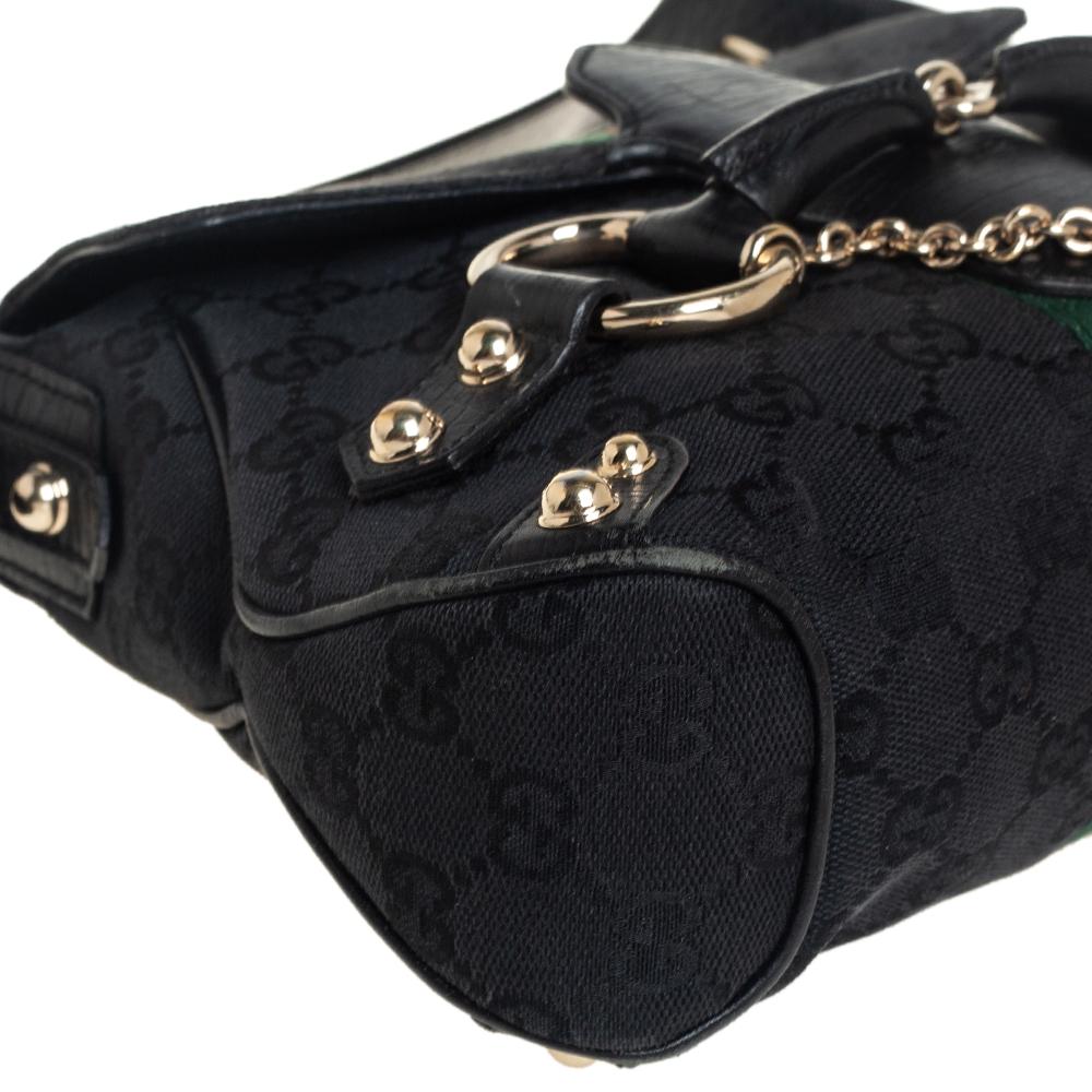 Gucci Black GG Canvas and Leather Vintage Horsebit Shoulder Bag 1