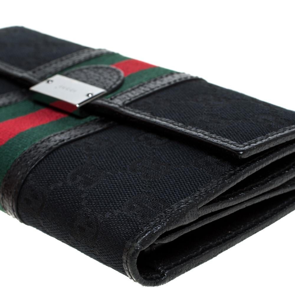 Gucci Black GG Canvas and Leather Web Continental Wallet 6