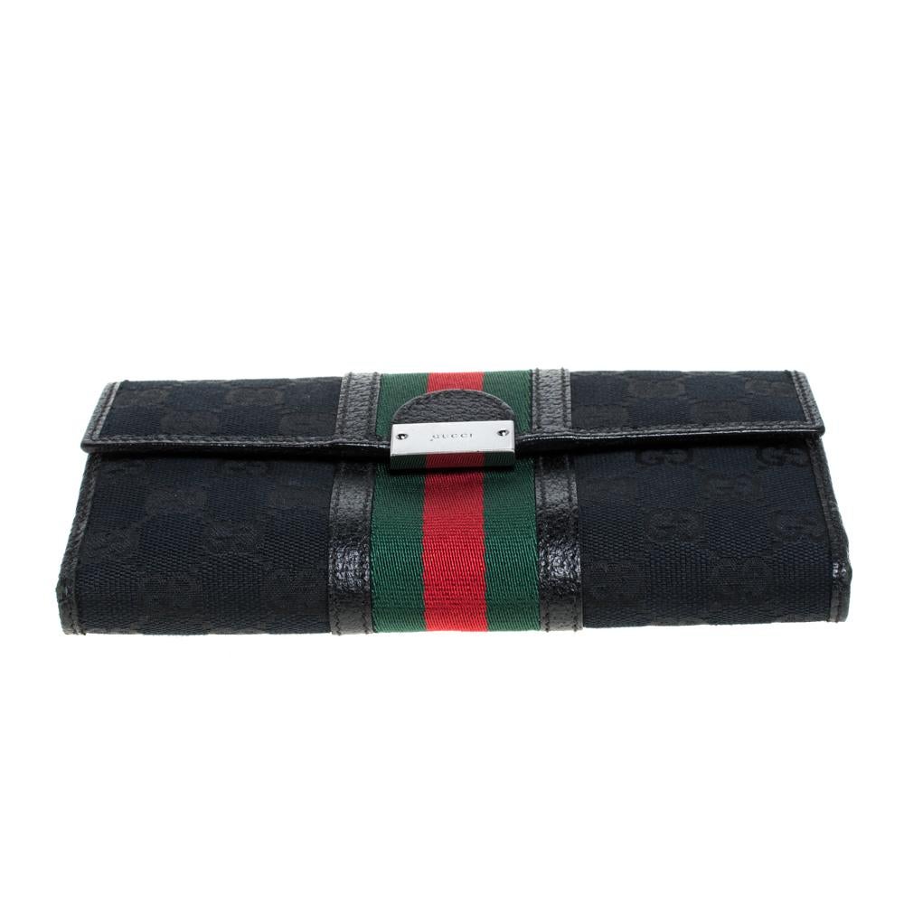 Women's Gucci Black GG Canvas and Leather Web Continental Wallet