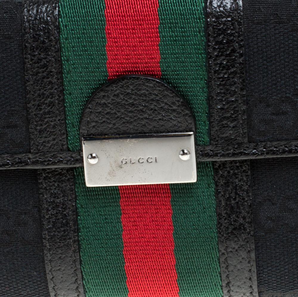 Gucci Black GG Canvas and Leather Web Continental Wallet 1