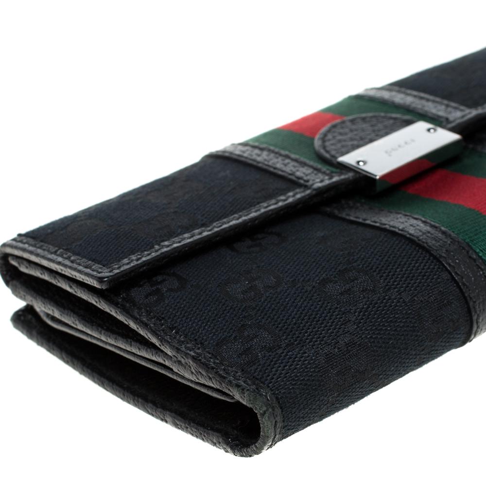 Gucci Black GG Canvas and Leather Web Continental Wallet 2