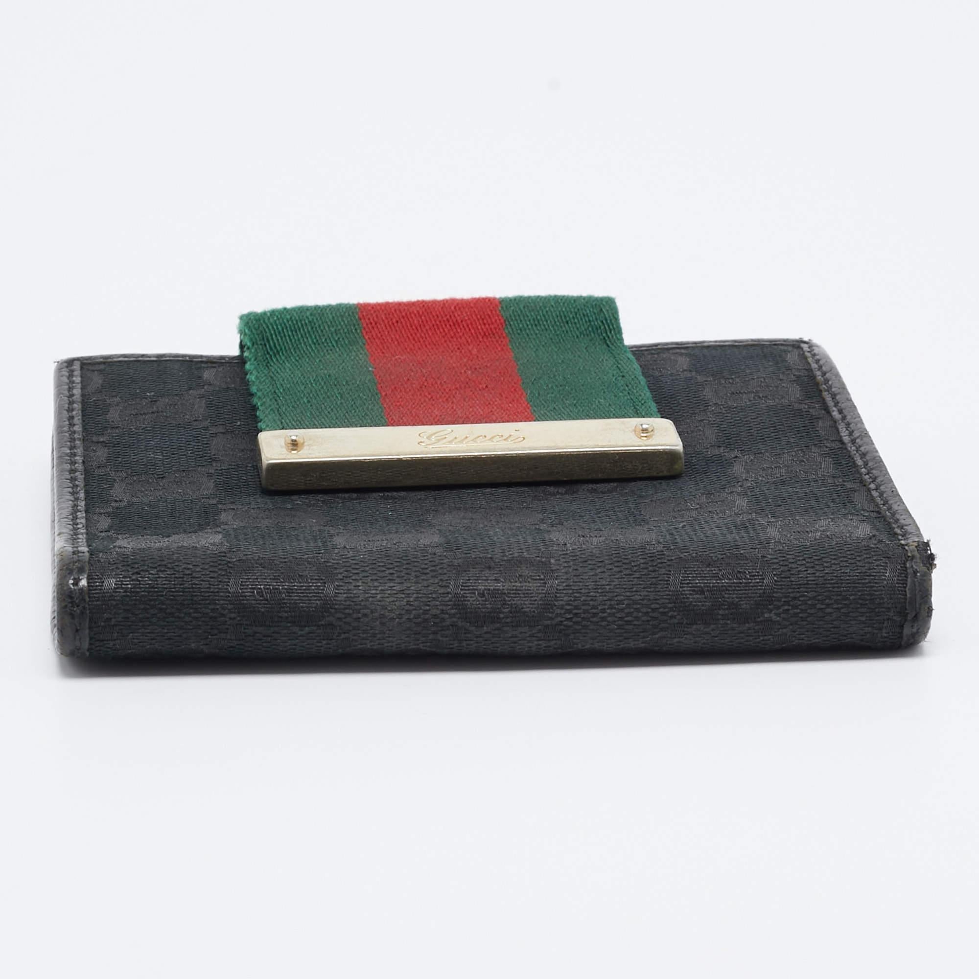 Gucci Black GG Canvas and Leather Web Flap French Wallet 2