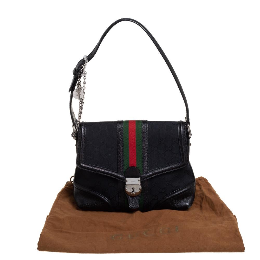 Gucci Black GG Canvas and Leather Web Treasure Shoulder Bag 2