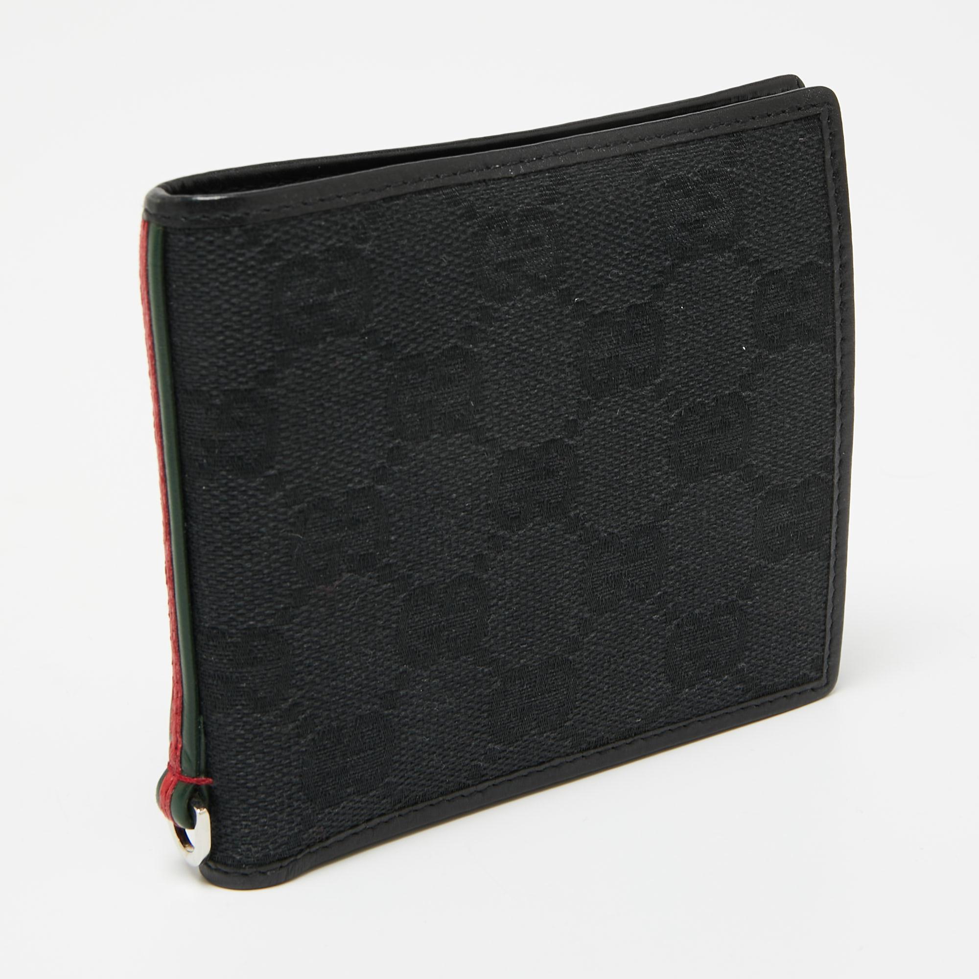 Gucci Black GG Canvas and Leather Wed Bifold Wallet In Good Condition In Dubai, Al Qouz 2