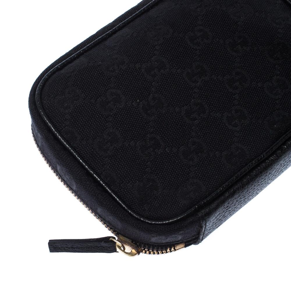 Gucci Black GG Canvas and Leather Zip Around Cosmetics Pouch 1