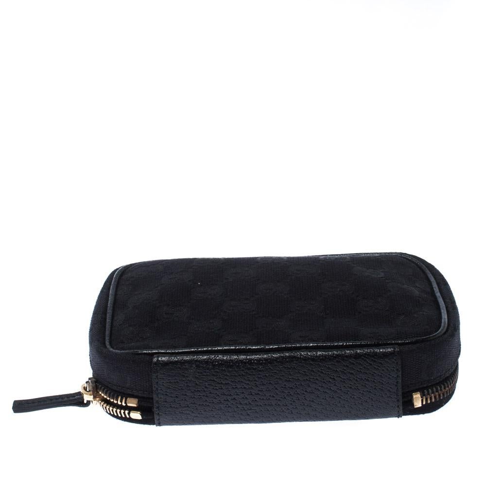 Gucci Black GG Canvas and Leather Zip Around Cosmetics Pouch 3