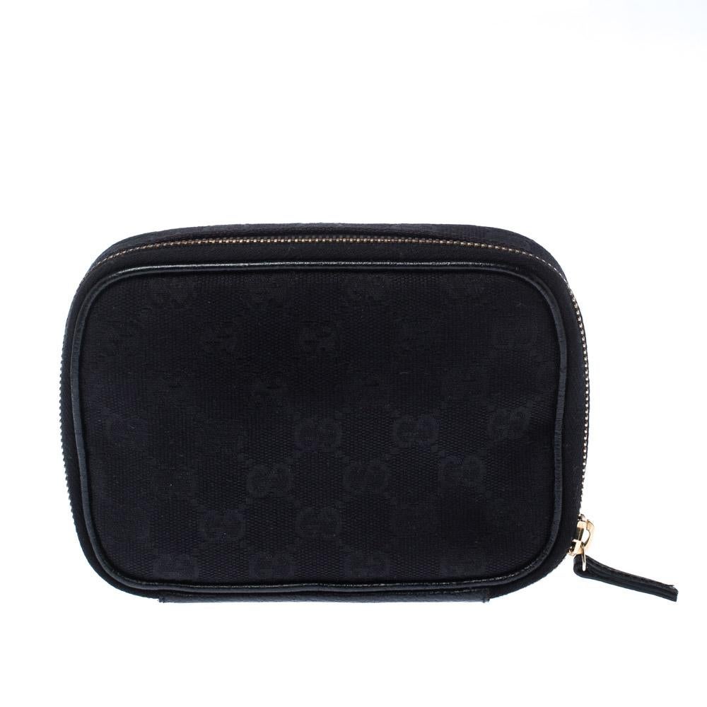 Gucci Black GG Canvas and Leather Zip Around Cosmetics Pouch 4