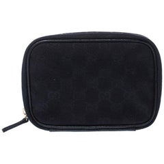 Gucci Black GG Canvas and Leather Zip Around Cosmetics Pouch