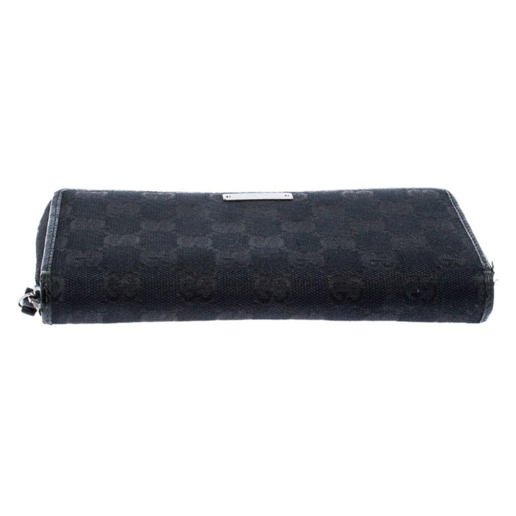 Women's Gucci Black GG Canvas and Leather Zip Around Wallet