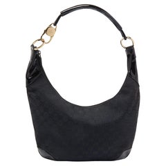 Gucci Black GG Canvas and Patent Leather Hobo