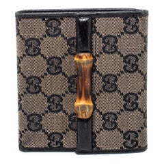 Gucci Black GG Canvas Bamboo Bar Compact Wallet
